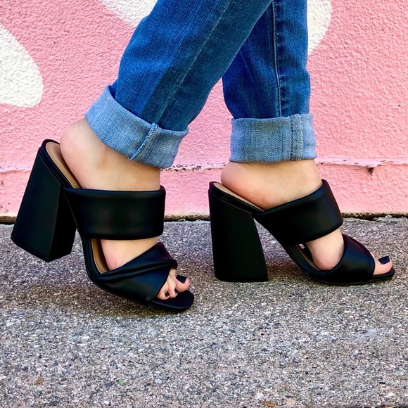 ⚡FINAL SALE! Black Vegan Leather Block Mule Heels - Picture 5 of 6
